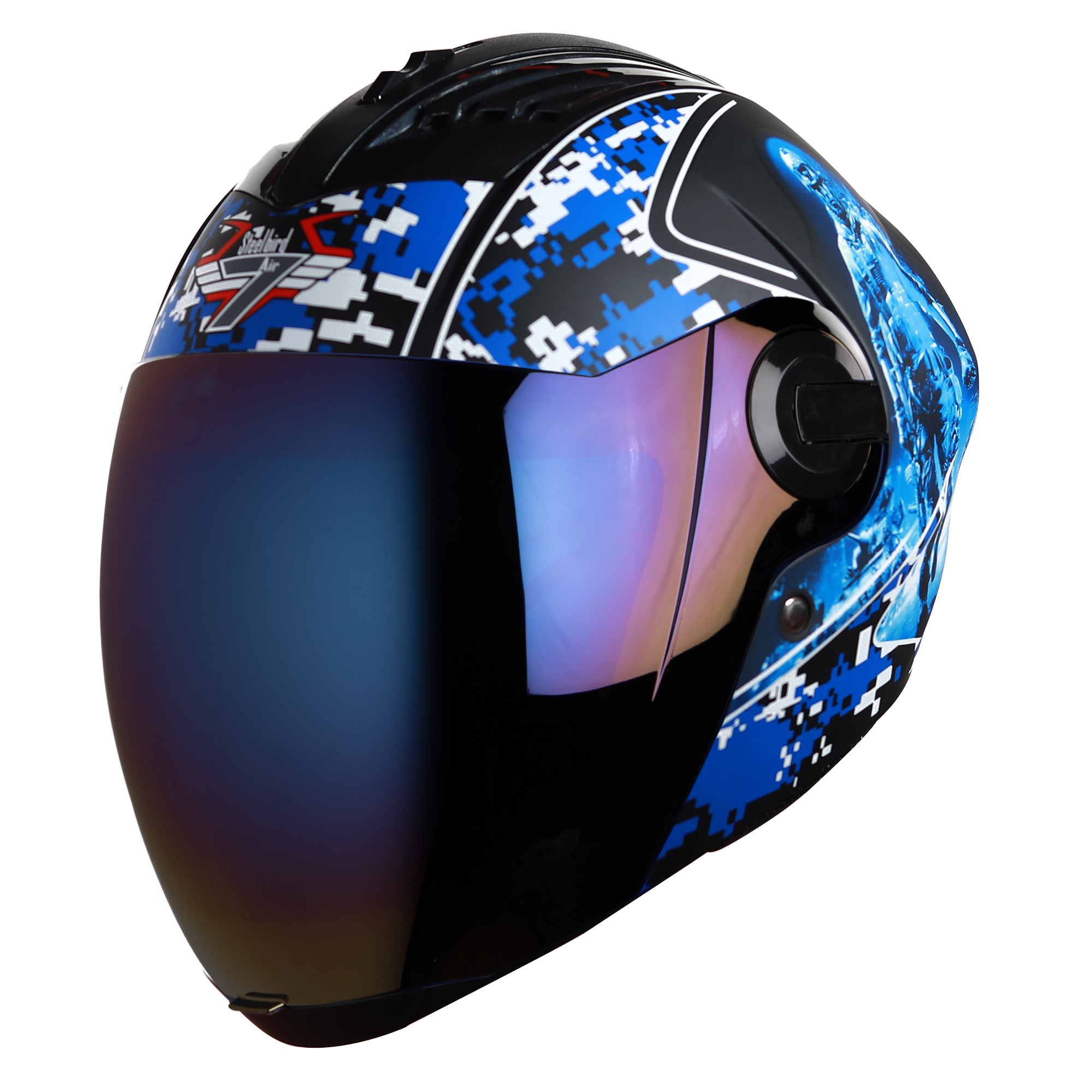 SBA-2 Marine Mat Black With Blue ( Fitted With Clear Visor  Extra Blue Chrome Visor Free)
